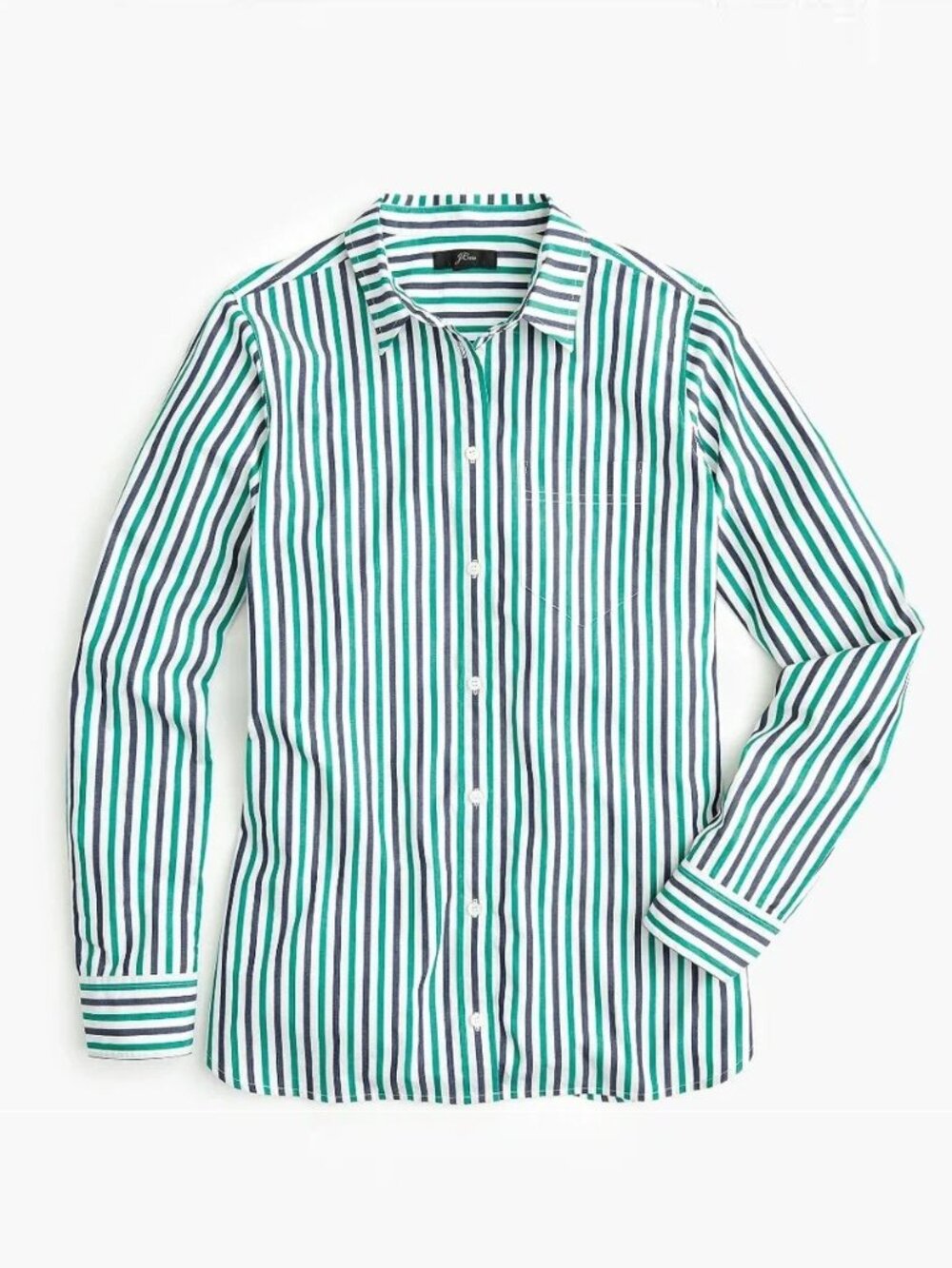 NWT J. Crew TALL green blue white striped cotton button down shirt